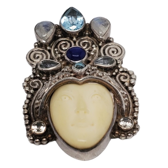 SAJEN Sterling Silver Carved Goddess Pendant/Brooch #17558